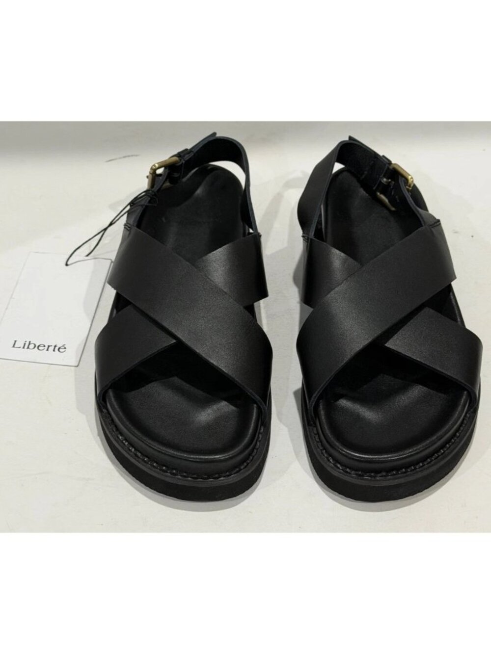 NWT Liberte Leather Sandals Black Capri Sandal Buckle Sz 38 Womens 7.5 Minimalst